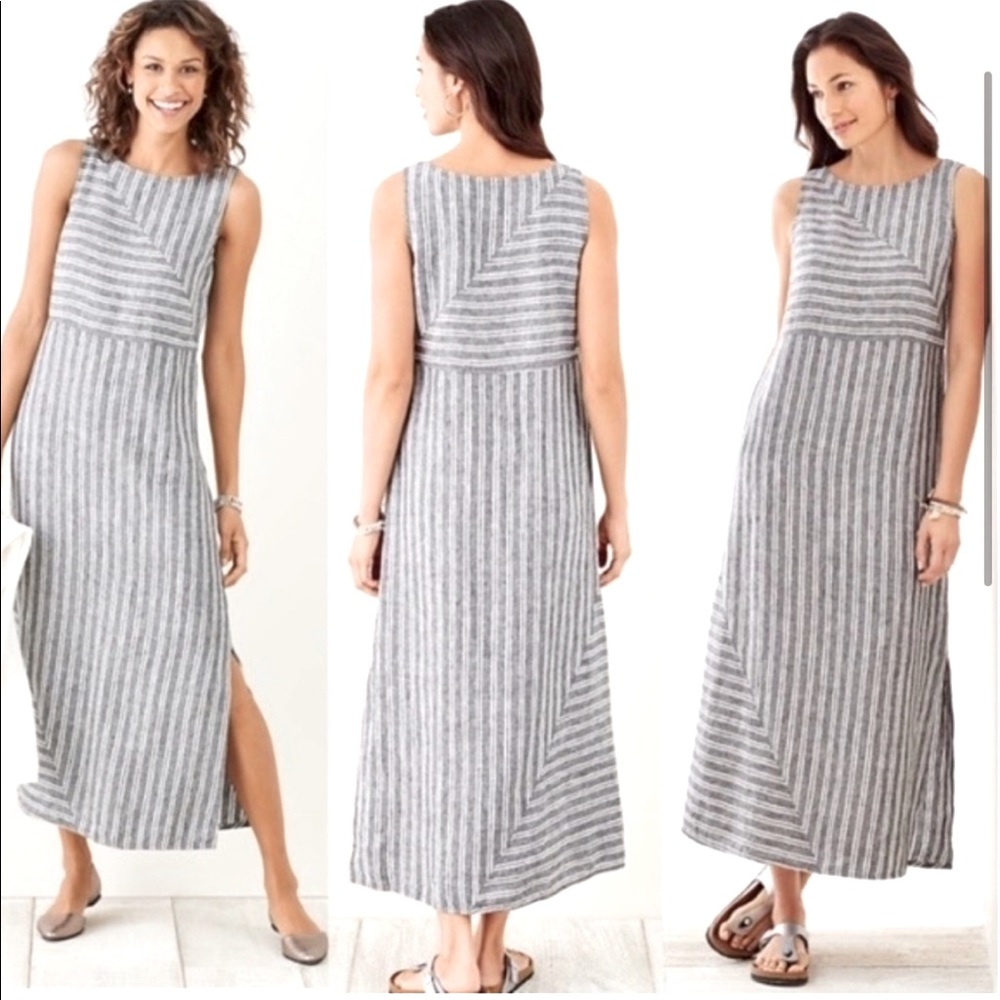 J. Jill Love Linen (100% Linen) Striped Maxi Dress - Picture 1 of 4
